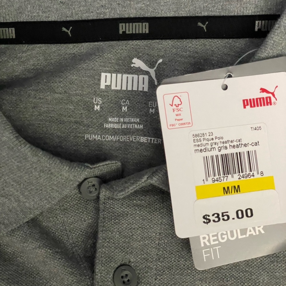 Puma Gray Regular Fit Polo Shirt Medium Men’s Polo